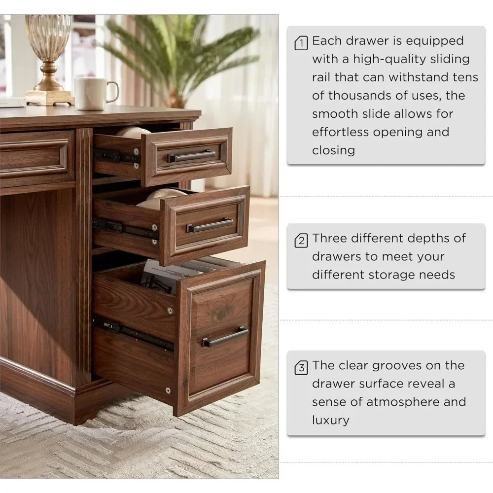 MARY Farmhouse Executive Desk with Drawers & Cabinet – 58" W