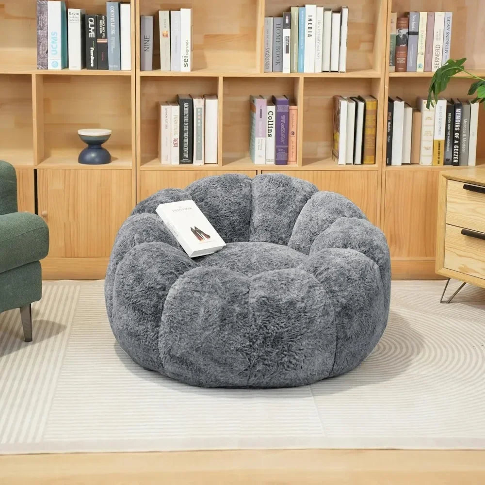 CAROLINA Blossom Style Faux Fur Bean Bag Chair – Lounge Sofa with Petal Arms, 36'' W