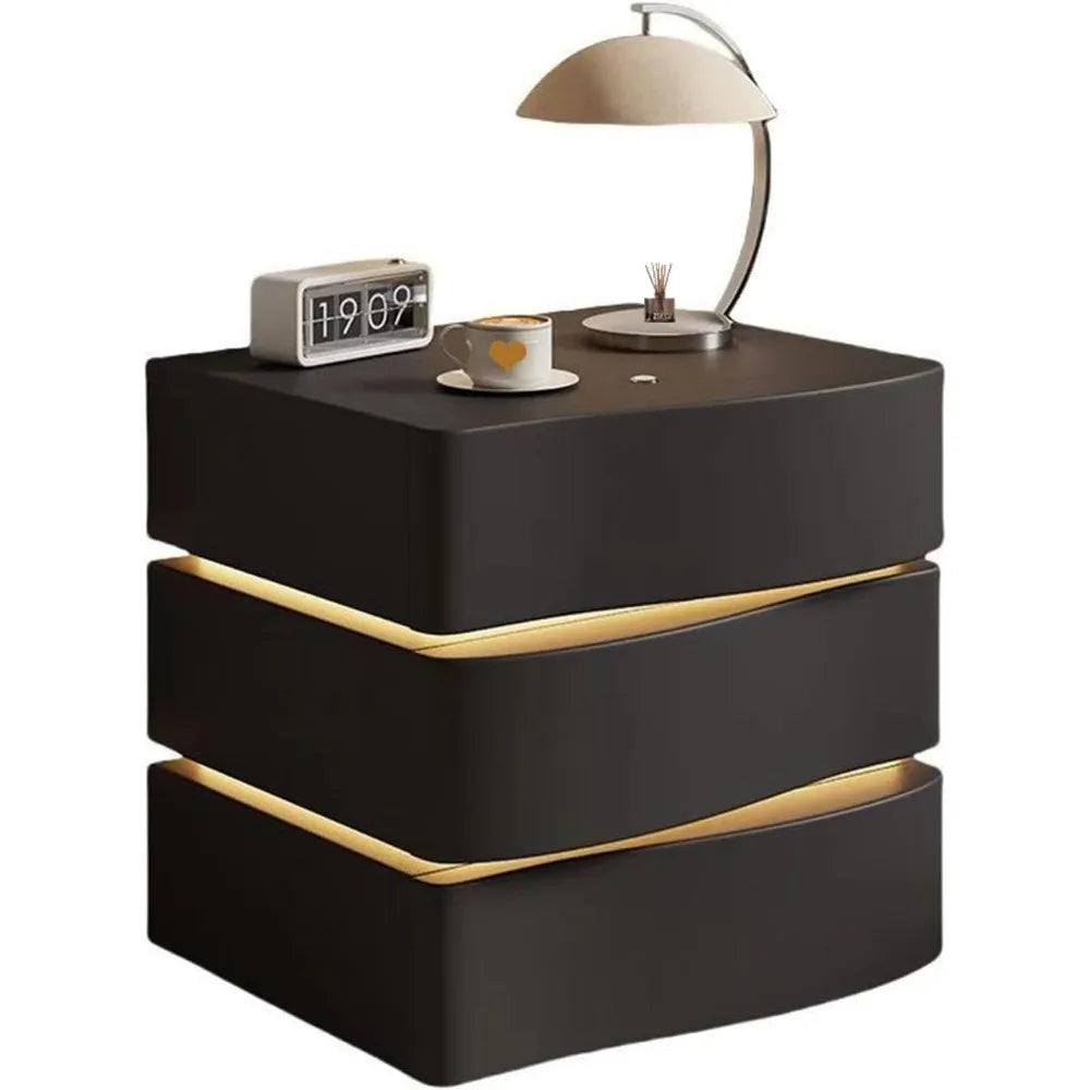 ARIYAH Modern LED Leather Nightstand with Drawers - 2-Drawer Bedside Table 22''
