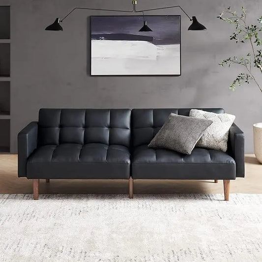 JOHN Mid-Century Modern Faux Leather Sleeper Sofa Bed - 76.8"