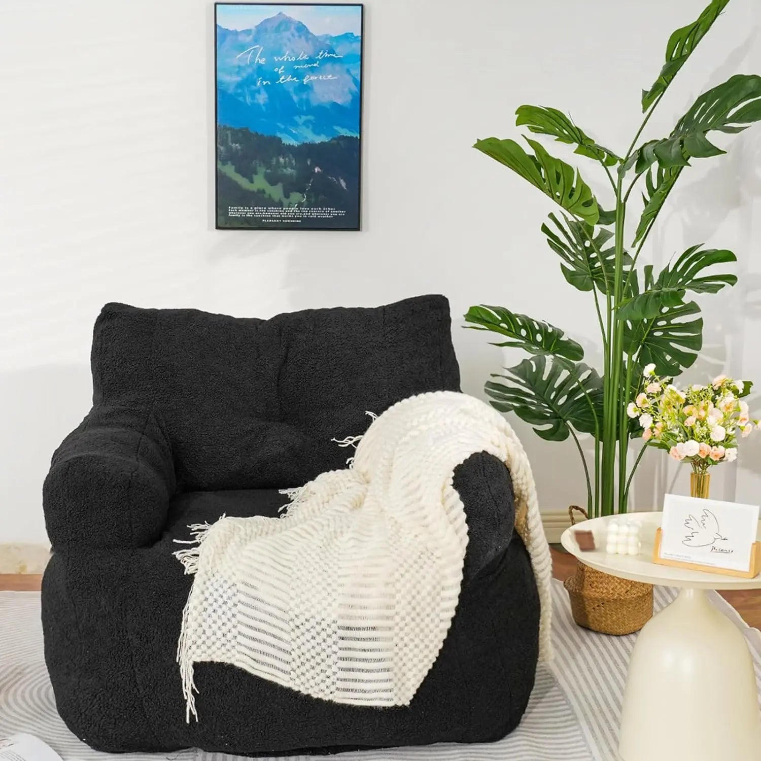 VERONICA Delmira Fluffy Faux Fur Bean Bag Chair - Modern Accent Seating 35.6"W