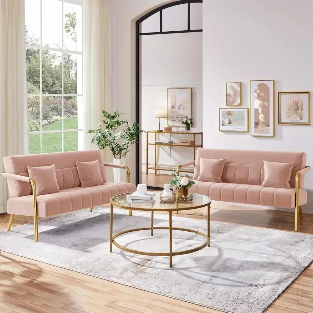 JACKSON Modern Velvet Loveseat – 2 Seater Sofa with Gold Metal Frame - 56.5"