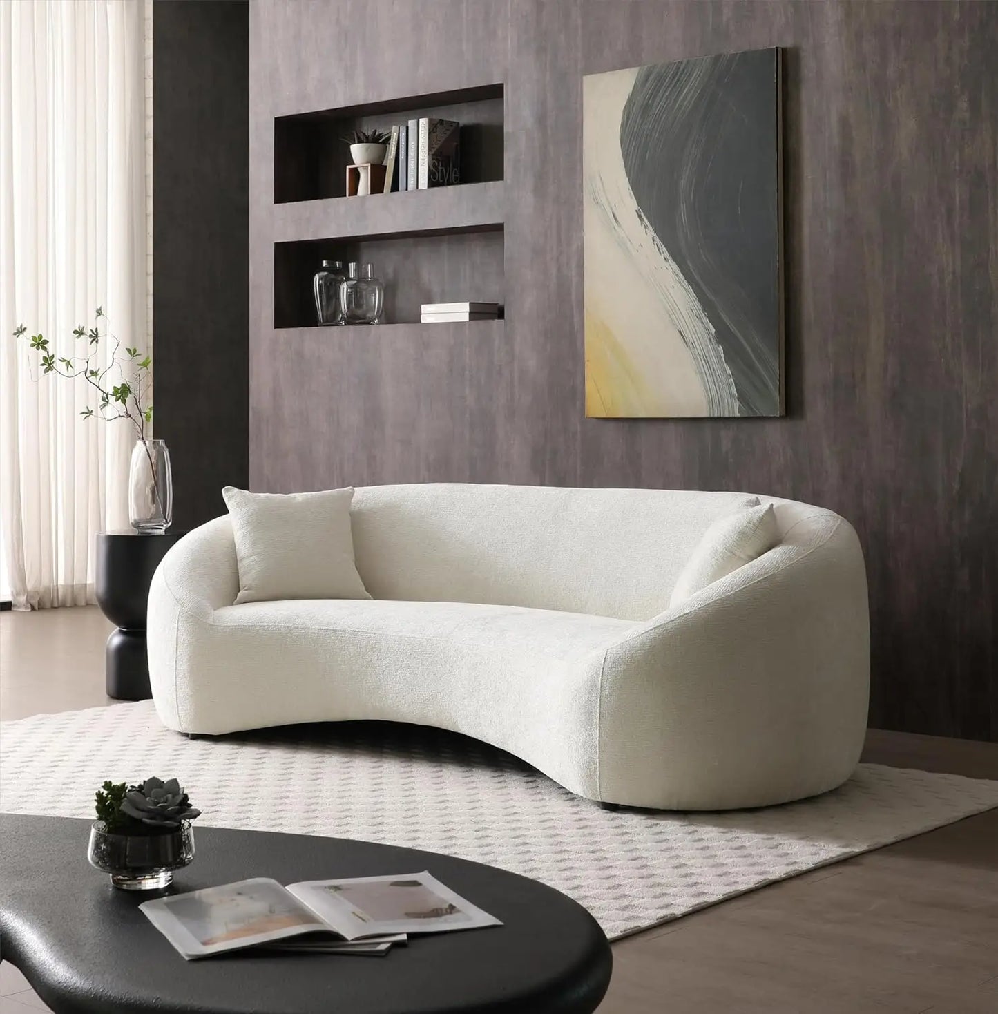 LAYLA Modern Velvet Curved Sofa – 3-Seater Cloud Couch - 93.3”