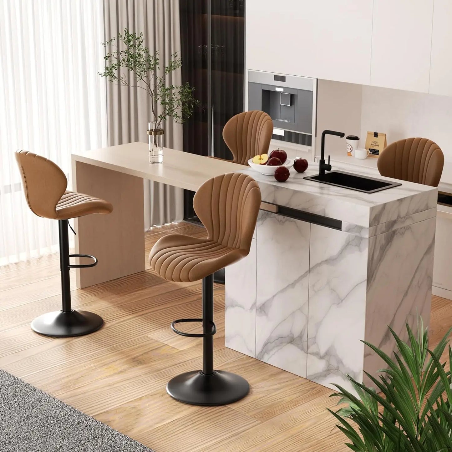 Bar Stools Set of 2 Modern Swivel Bar Chairs, Barstools Counter Height with High Backrest, Easy 3-5 Minute Assembly