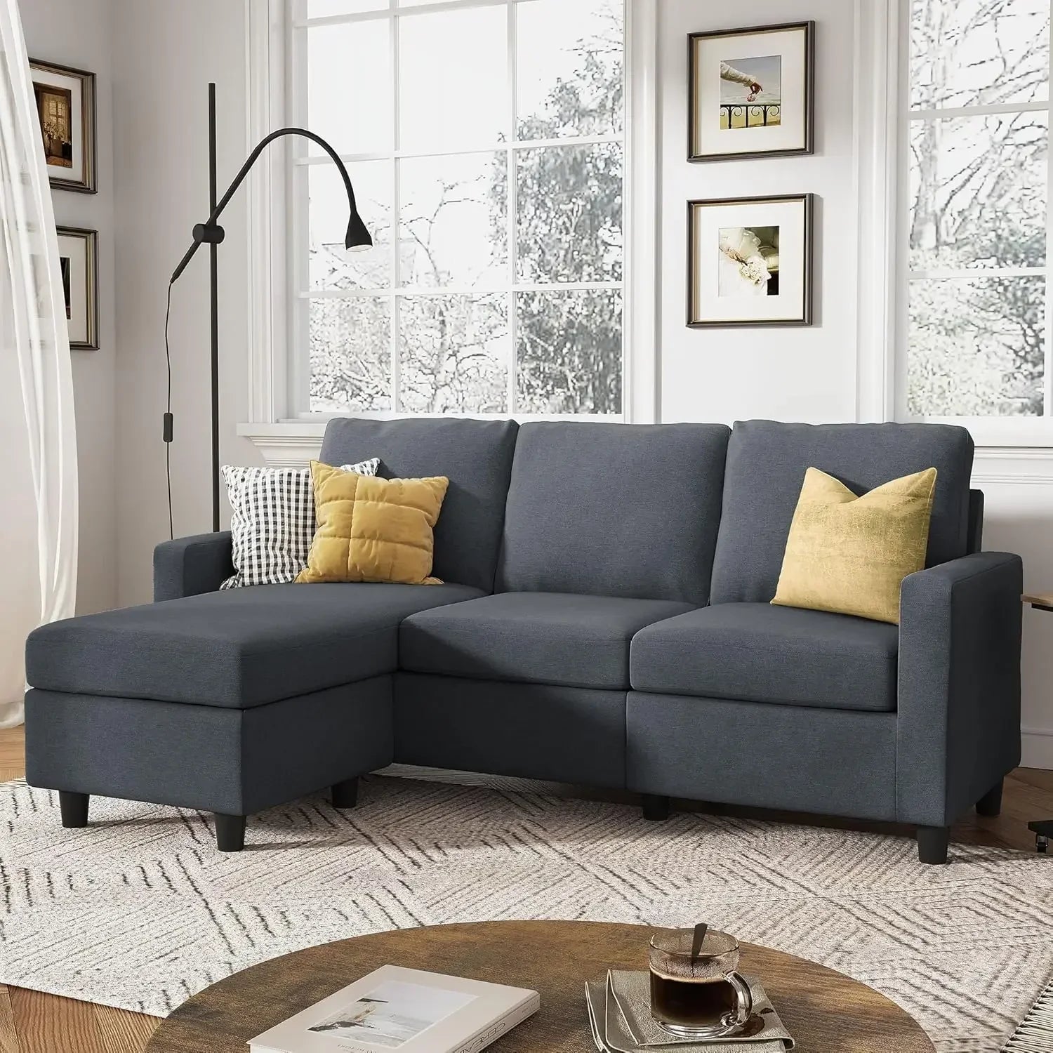 Convertible Sectional Sofa, L Shaped Couch with Linen Fabric, Reversible Couch for Small Space
