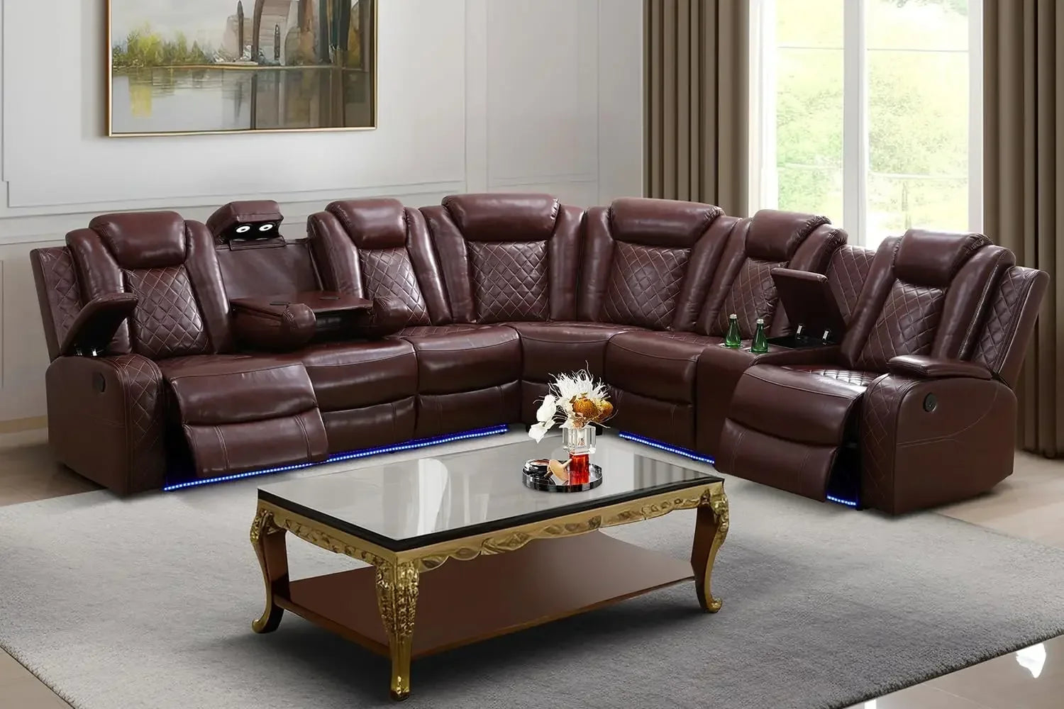GIANNA  Power Recliner Sectional Sofa Set with LED Lights & Storage-37" W