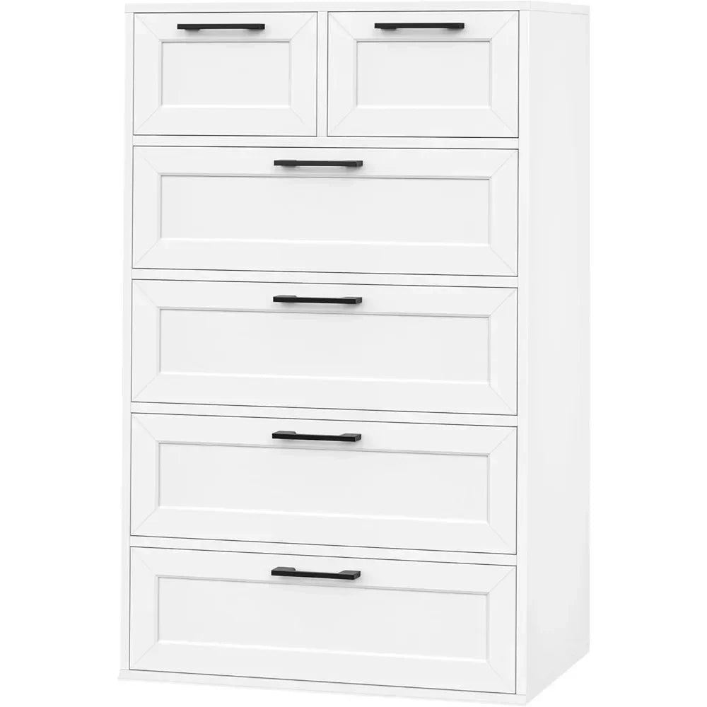 KAYLEE Modern Minimalist 6 Drawer Dresser - White Chest of Drawers (23.6" W)