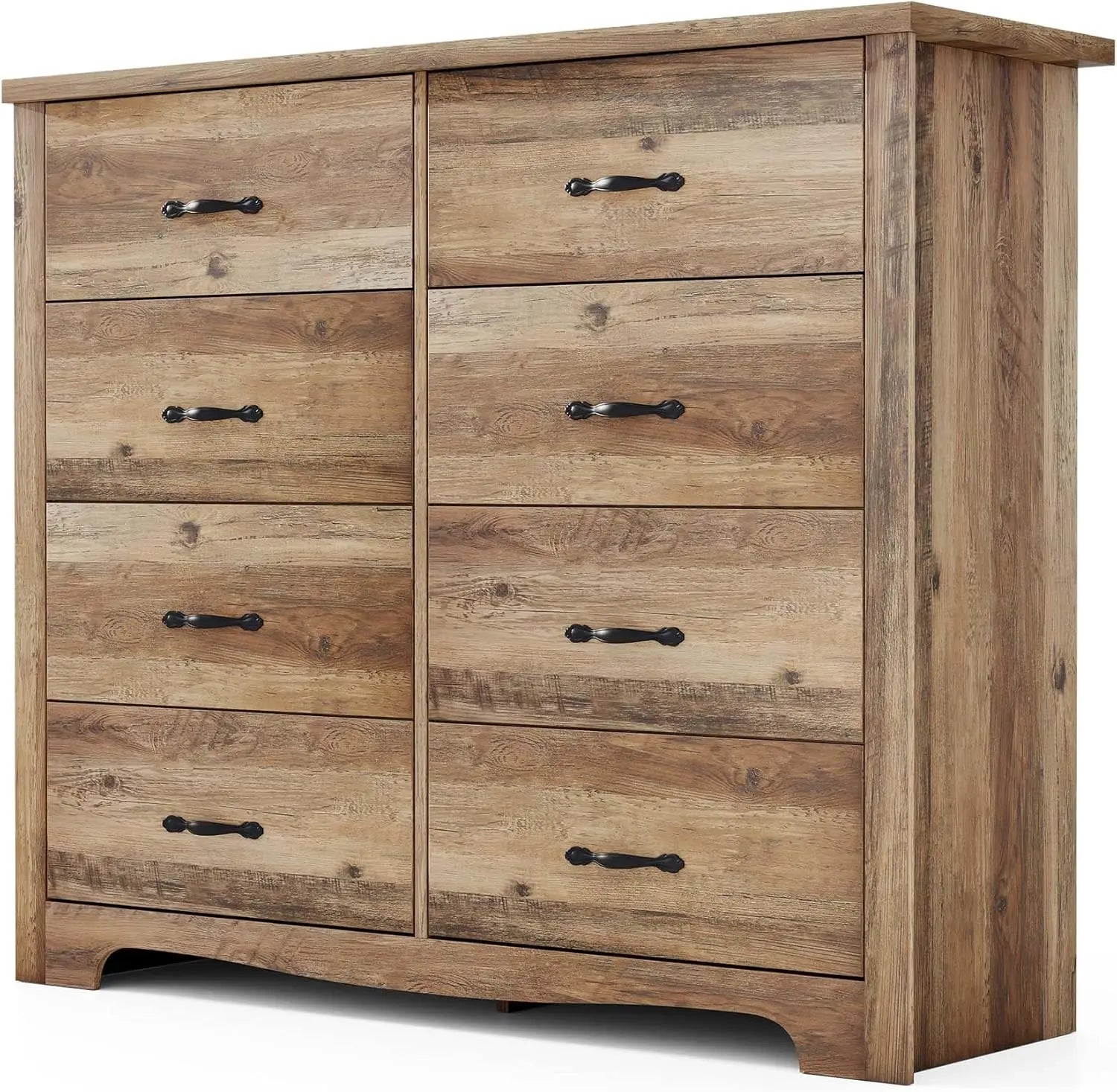 BLAKE Rustic Farmhouse 8-Drawer Dresser - Wooden Bedroom Storage Chest - 40'' Wide