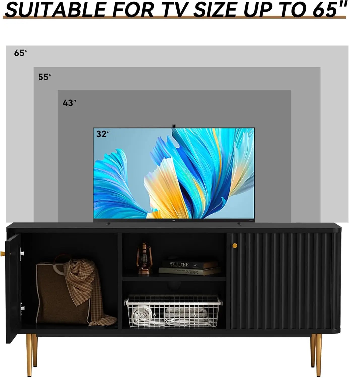 QUINN Lyra Fluted Modern TV Stand – Mid-Century Media Console Entertainment Unit – 55" W