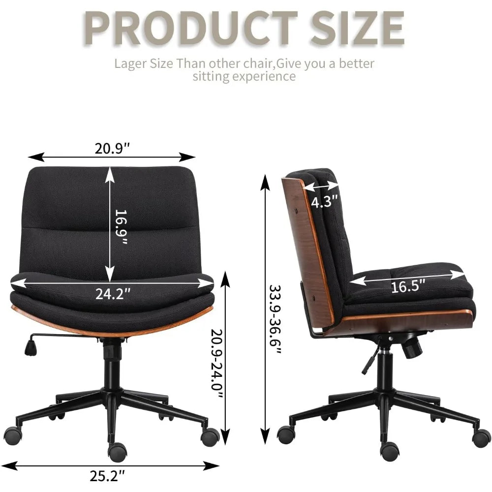 TUNISIA Armless Walnut Office Desk Chair with Wheels - Adjustable Height - 24.4" W