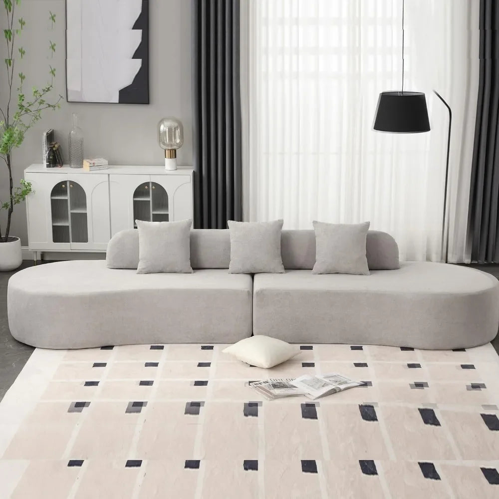 Minimalist Modern 4-Seater Curved Sectional Sofa – Terrycloth Fabric Couch – 130.5" Wide