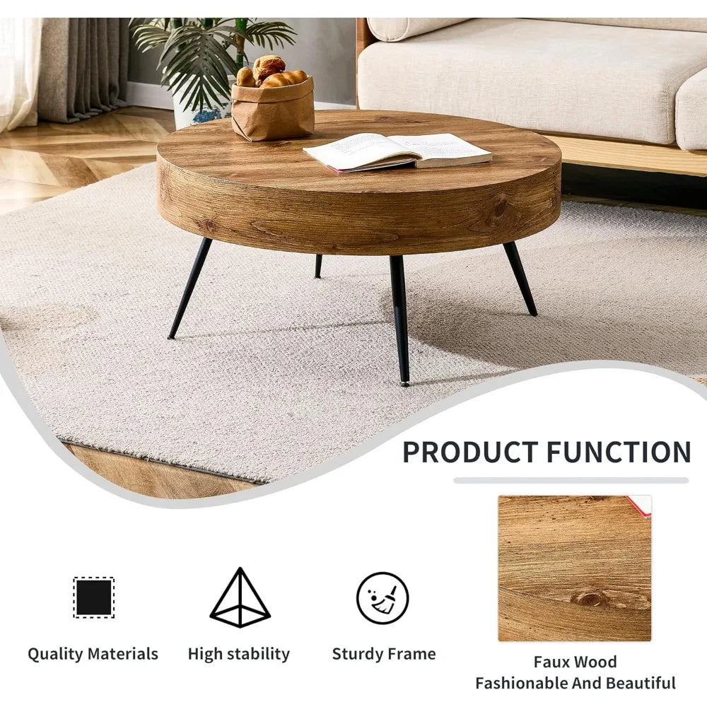 LAN Wooden Round Coffee Table with Metal Legs-31.5" W
