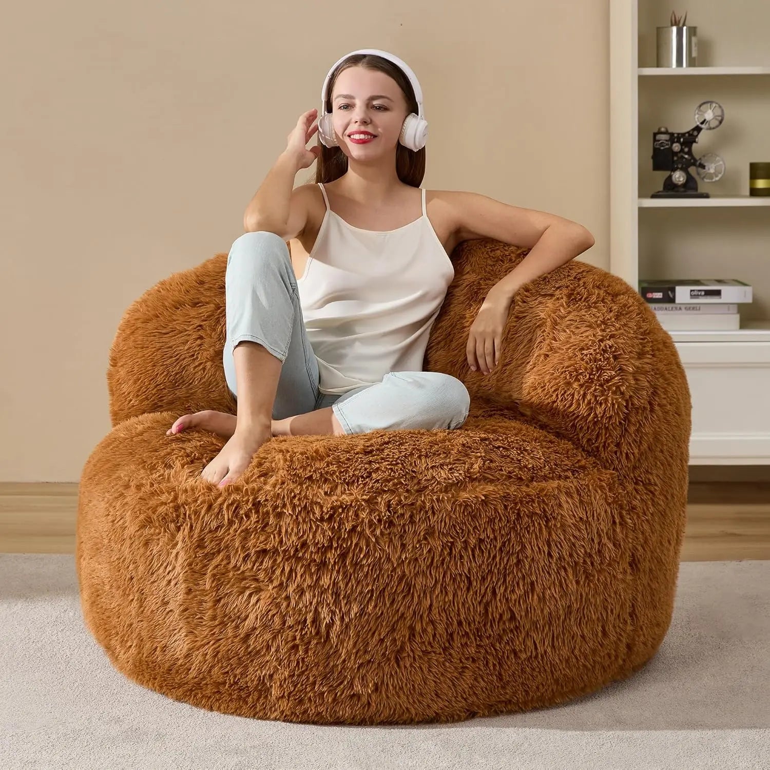 KIRA Modern Faux Fur Bean Bag Chair – Lounge Sofa Style | 39.6'' W