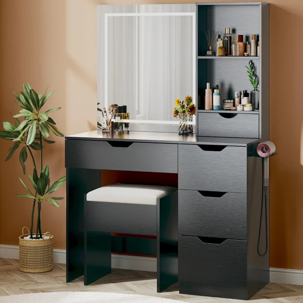 ALANA Modern LED Vanity Desk with Storage & Power Outlet - 37''