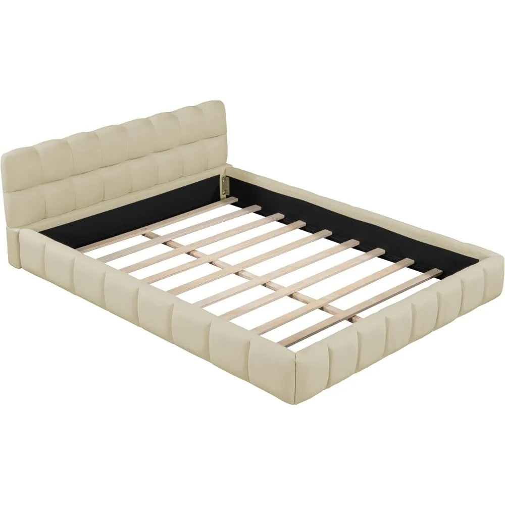 Ivey Luxury Modern Upholstered Bed Frame | Queen Size 66.5" Wide Linen Platform