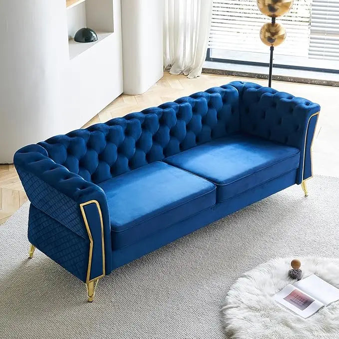 RYAN Minimalist Modern Velvet Chesterfield Sofa – Deep Seat 3- 87.4"