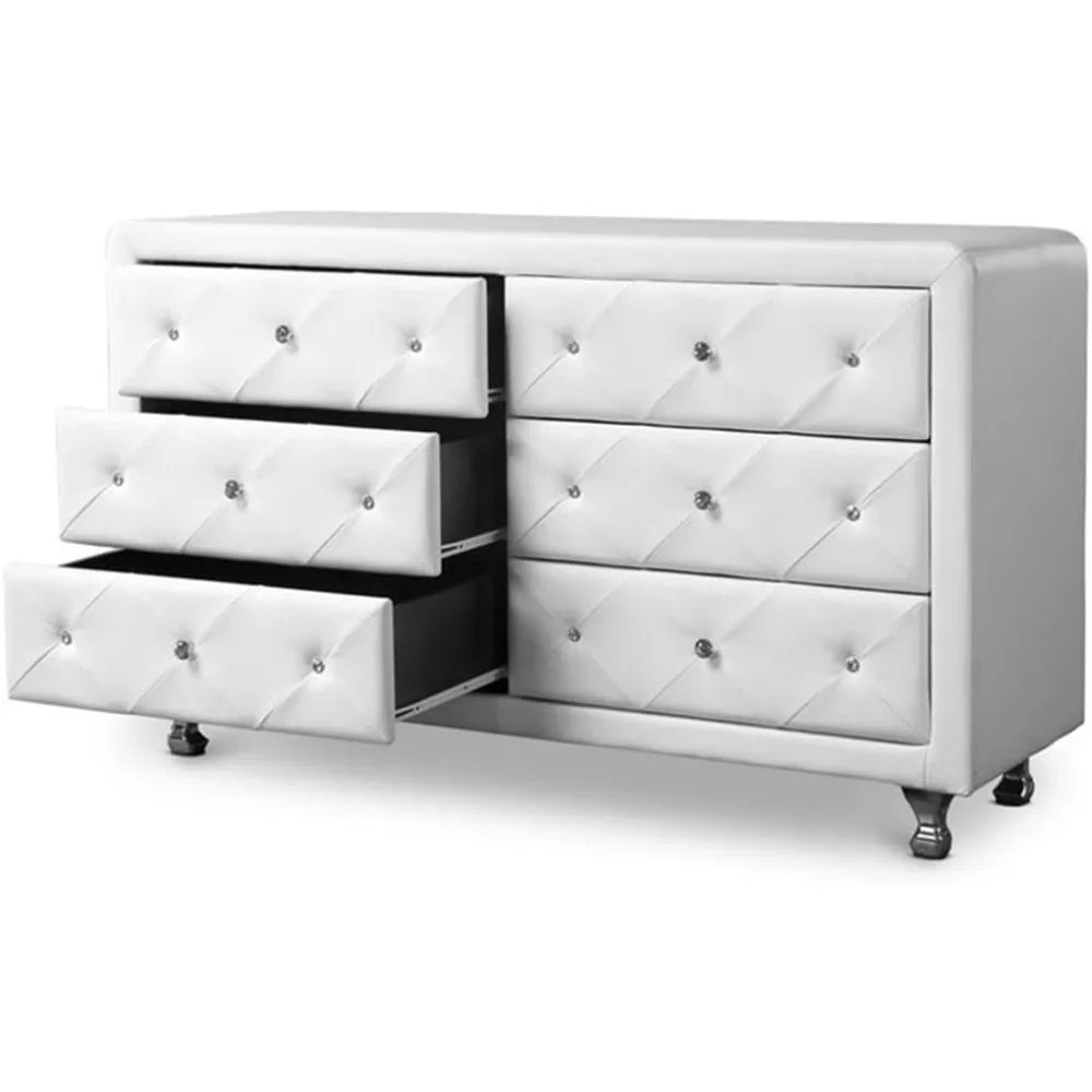 DANIELA Modern White Faux Leather Upholstered 6-Drawer Dresser - 51.75'' Wide