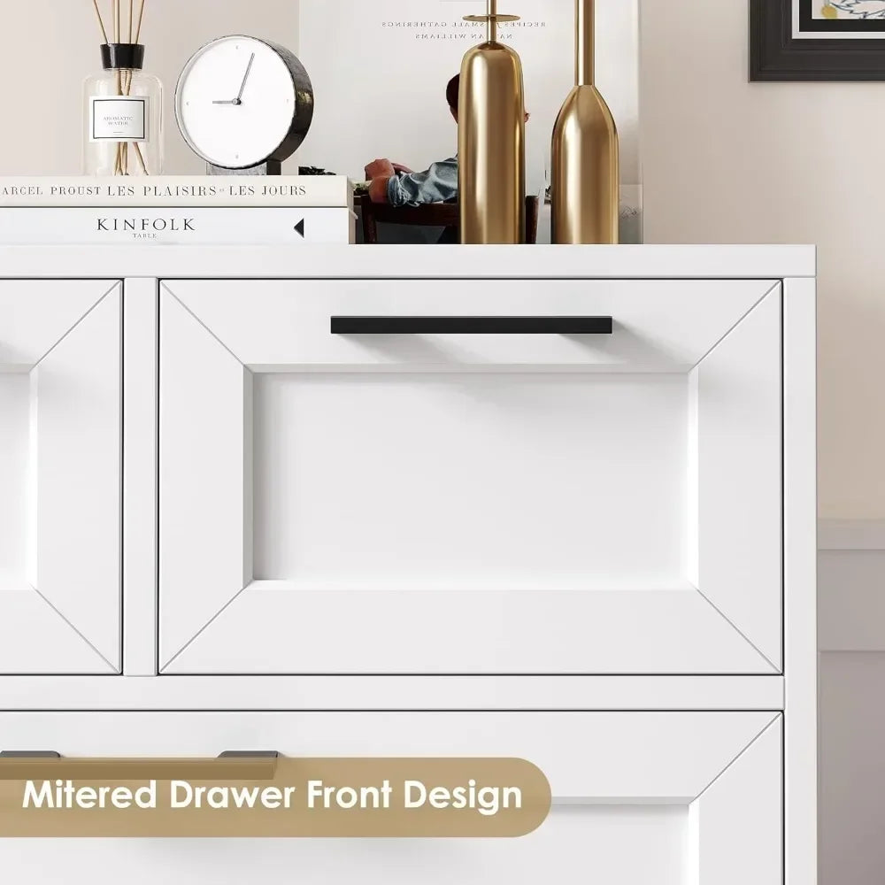 KAYLEE Modern Minimalist 6 Drawer Dresser - White Chest of Drawers (23.6" W)