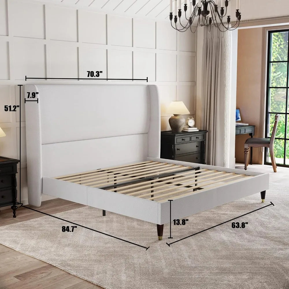 AUBREY Modern Wingback Upholstered Queen Platform Bed – 51.2" Tall Headboard