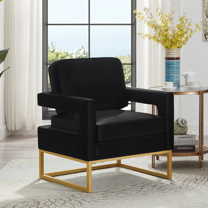 RYDER Modern Style Accent Chair – Velvet Upholstered Armchair with Gold Metal Base- 29" W