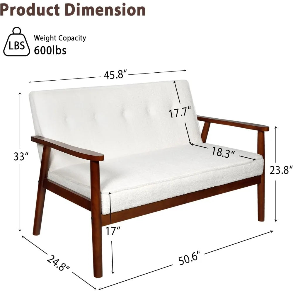 LANDON Mid-Century Modern Loveseat Sofa – Wooden Arms, Button Tufted - 50.6"