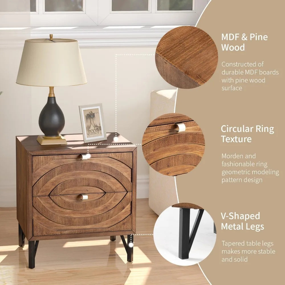 ANIYAH Vintage 19" Nightstand with 2 Drawers – Elegant Wooden Bedside Table for Bedroom & Living Room