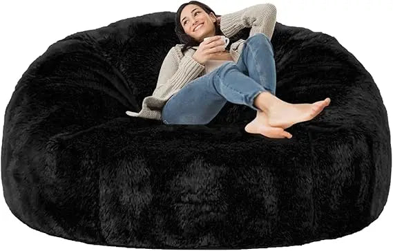 ANNALISE CloudNest Luxe Faux Fur Bean Bag Sofa Cover – Round Style
