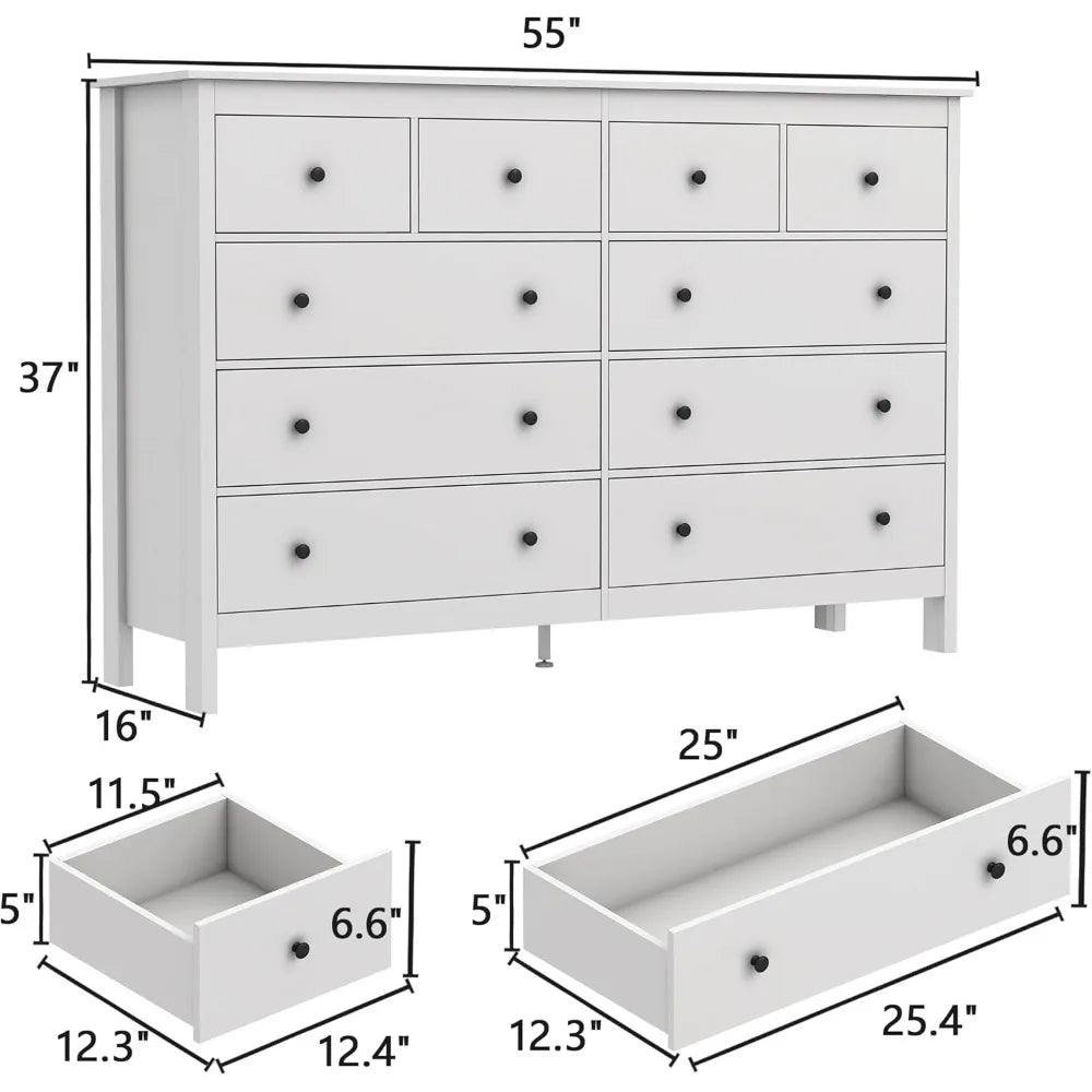 GABRIELA Modern 10-Drawer Wide Dresser – Elegant Storage Chest – 55"