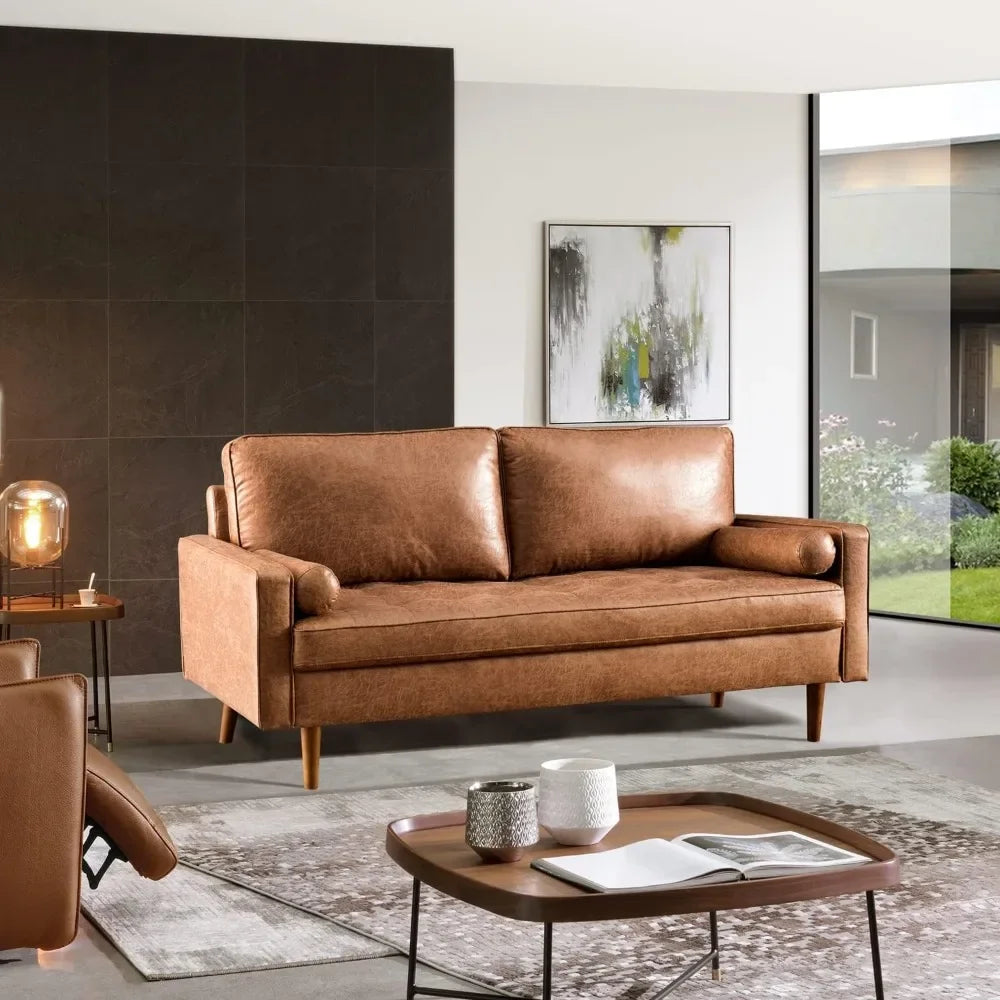 NOAH Mid-Century Loveseat Sofa – Suede Leather Couch - 70"