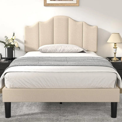 VIOLET Modern Curved Full Size Upholstered Platform Bed Frame 56'' Wide – Adjustable Headboard