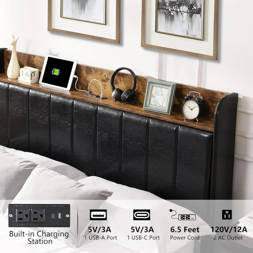 Ailany Modern Upholstered Queen Bed Frame with Storage Drawers