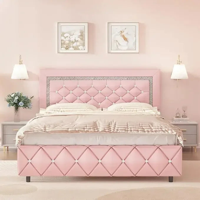 ALINA Modern Queen Bed Frame with Diamond Tufted Upholstered Headboard - 61.81''