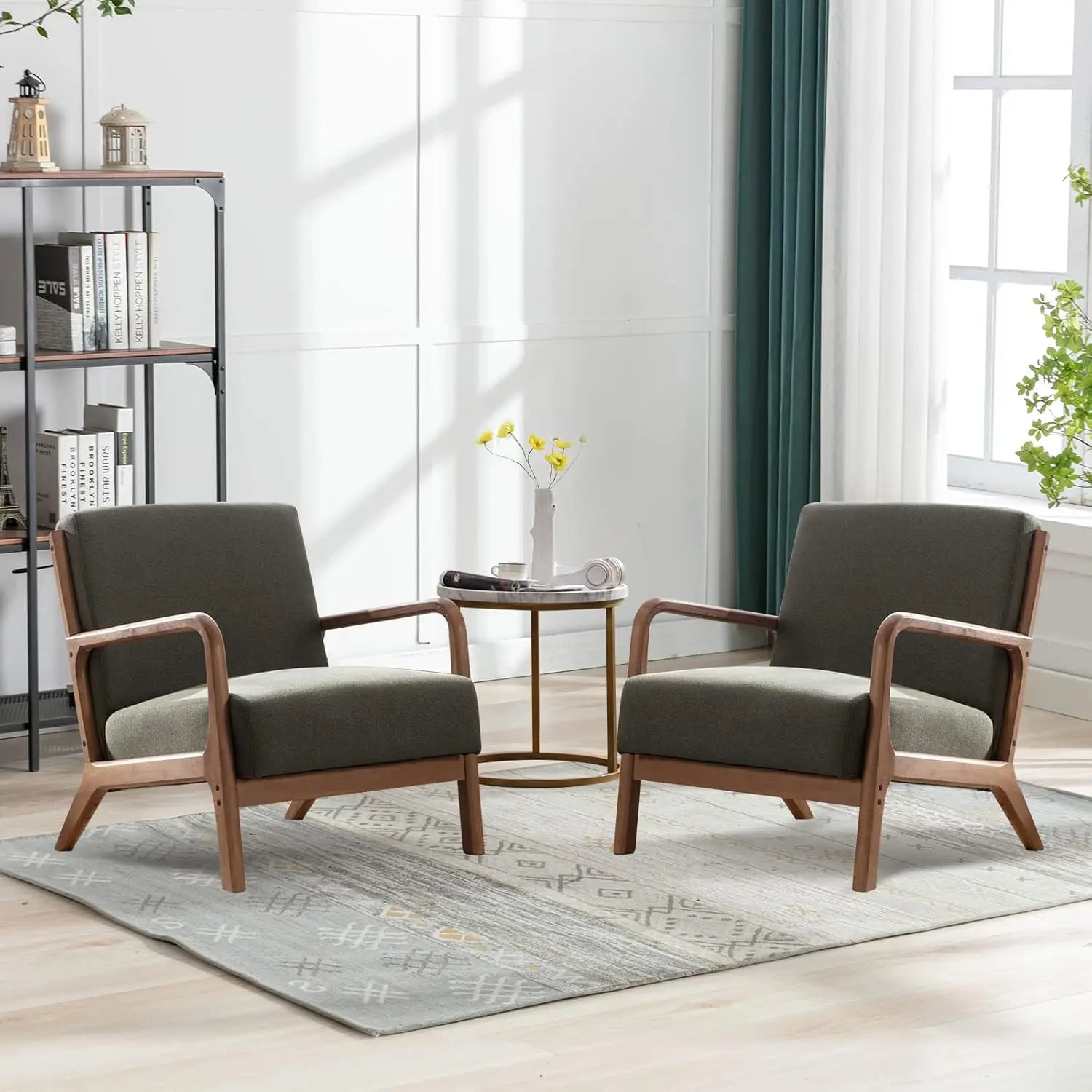 MICAH Aeron Mid-Century Fabric Lounge Armchair Set – Accent Chairs – 26" W