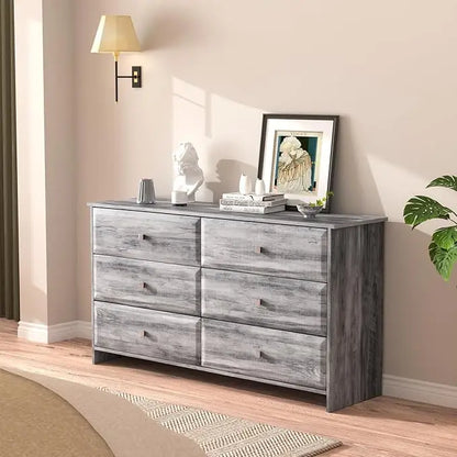 DANNA Rustic Grey 6-Drawer Wood Dresser - 53.9" Wide