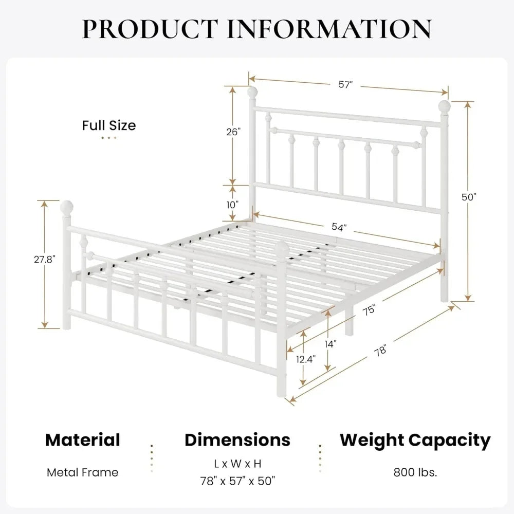 LUCY Victorian Style Metal Platform Bed Frame with Headboard and Footboard