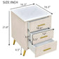 JOANNA Velvet Upholstered Nightstand with Faux Marble Top, 3-Drawer Modern Bedside Table - 16.3''