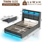 DELILAH Modern Upholstered Bed Frame with LED Lights, Storage Drawers & Charging Station