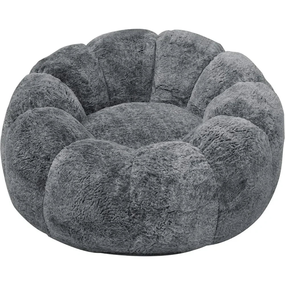 CAROLINA Blossom Style Faux Fur Bean Bag Chair – Lounge Sofa with Petal Arms, 36'' W