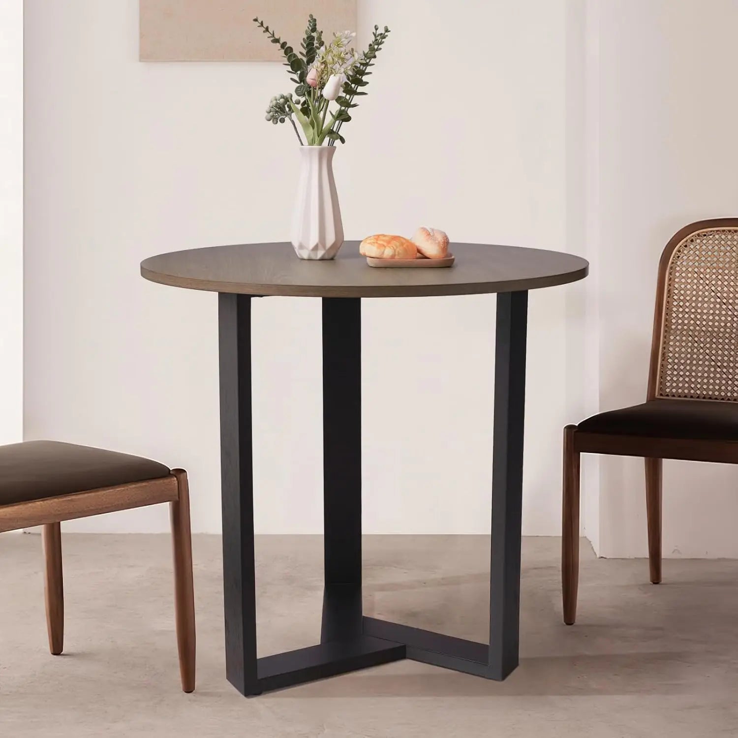 CHARLIE Mid Century Modern Round Dining Table - White MDF Tabletop - 31.5"W