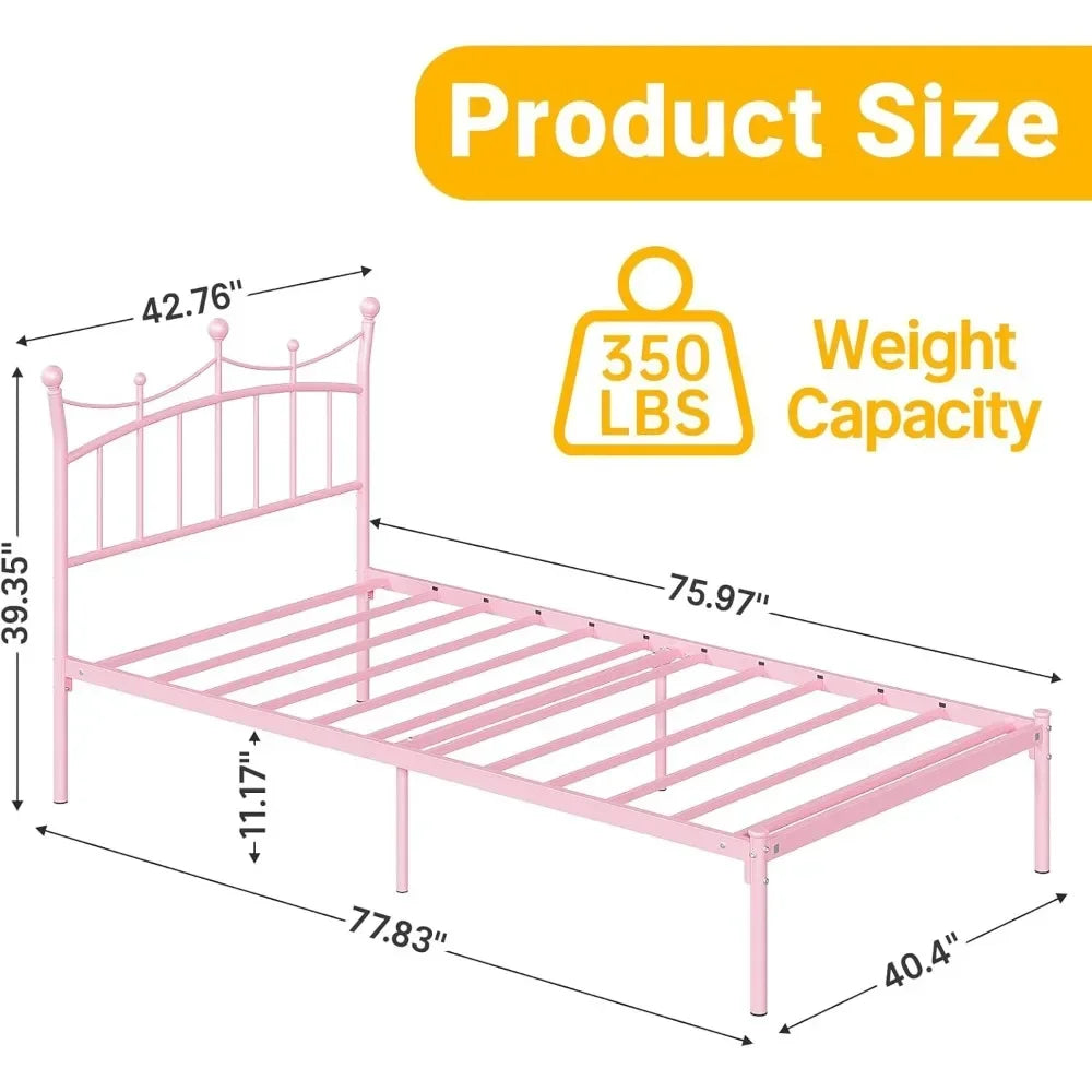 ARIANA Princess Crown Metal Platform Bed – Twin Size | 42.8" Wide