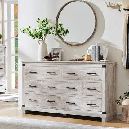 COLLINS Farmhouse 7-Drawer Wood Dresser - 54" Wide Storage Chest for Bedroom & TV Stand