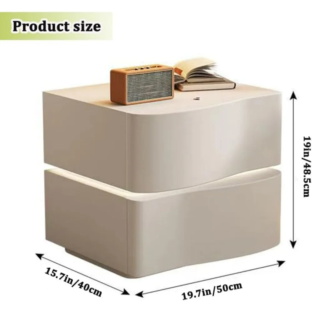 ARIYAH Modern LED Leather Nightstand with Drawers - 2-Drawer Bedside Table 22''