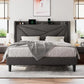 IVY Upholstered Bed Frame with Charging Station, Platform Bed Frame with Storage Headboard