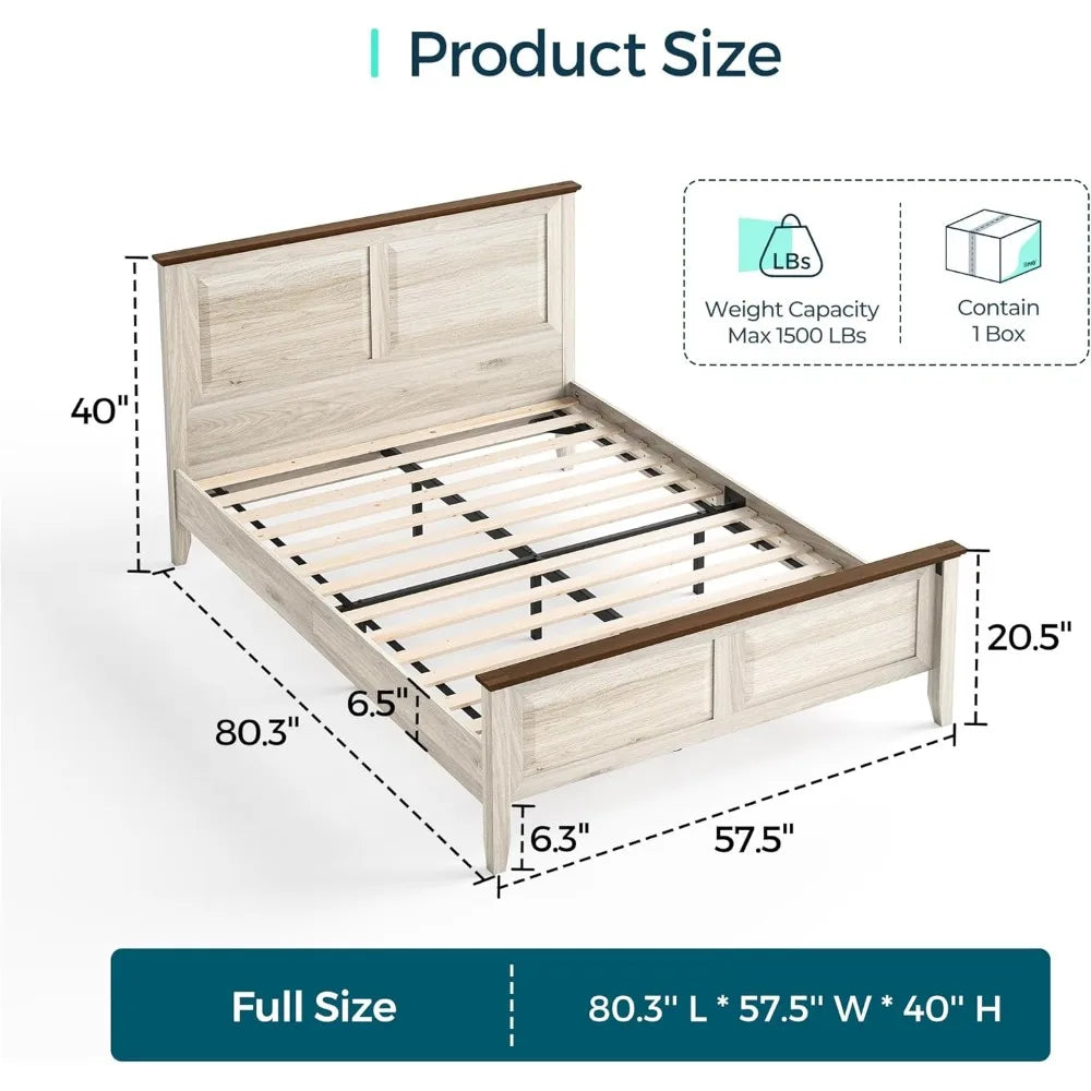 XIMENA Rustic Farmhouse Full Size Wooden Bed Frame – 57'' Wide