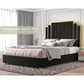 KENNEDY Modern Velvet Upholstered Platform Bed Frame with 65" Gold Trim Headboard