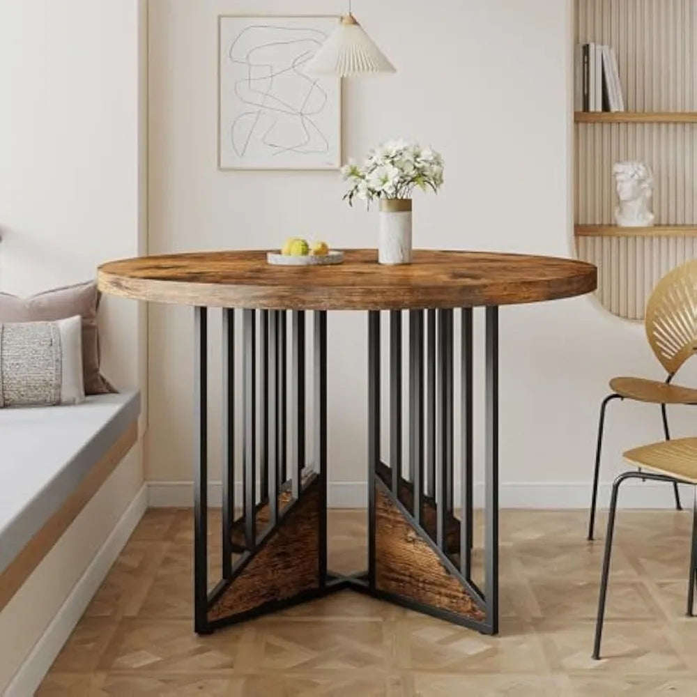 RICHARD Modern Farmhouse Round Dining Table - Wooden Kitchen Table - 43.3" D