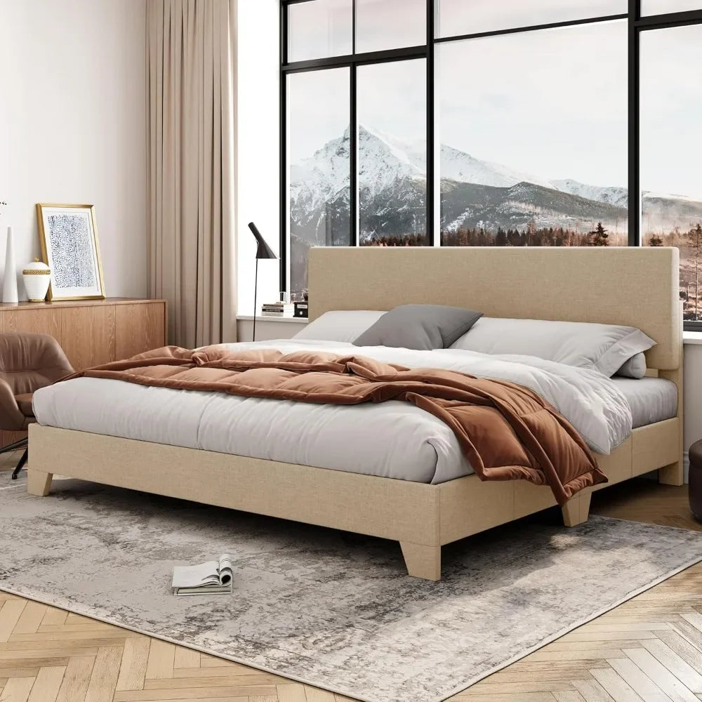 WILLOW Modern Upholstered King Size Platform Bed Frame – Adjustable Headboard