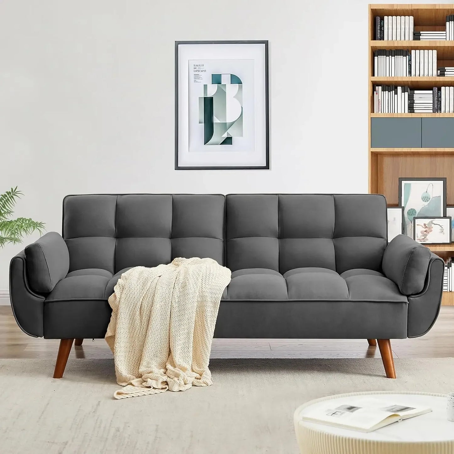 BENJAMIN 3-Seater Tufted Sofa Bed, Modern Convertible Futon Sofa - 75"