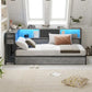 CECILIA Modern Twin Corner Bed Frame with LED Lights, Bookcase, and Storage Drawers