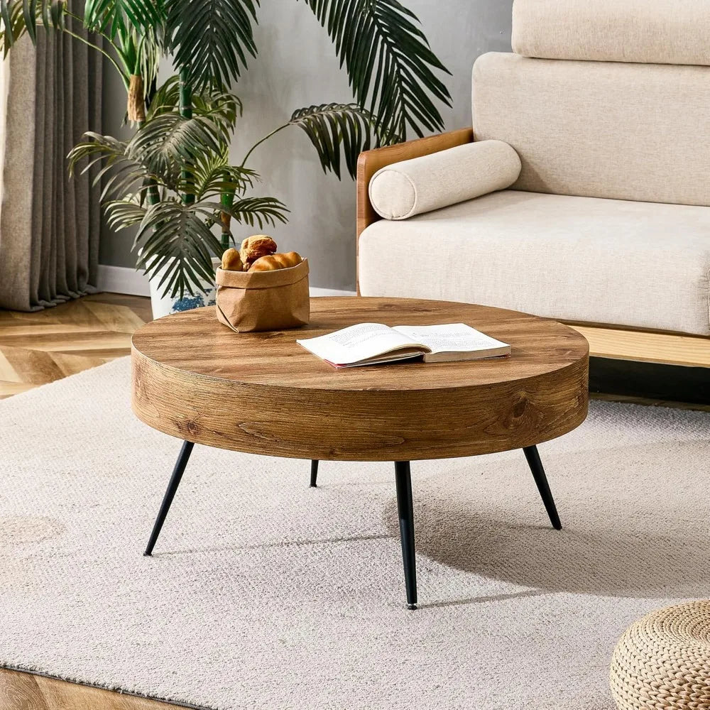 LAN Wooden Round Coffee Table with Metal Legs-31.5" W